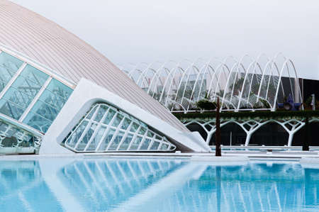 OCT 31, 2012 Valencia, Spain - Modern Architecture of City of Arts and Sciences and blue pool....