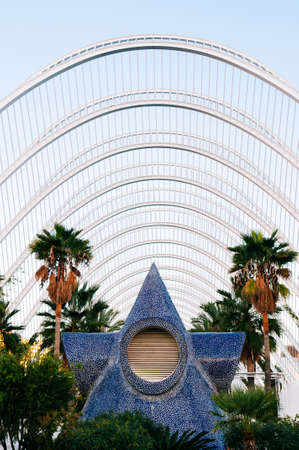 OCT 31, 2012 Valencia, Spain - Modern Architecture of City of Arts and Sciences garden under blue sky. Architecture designed by  Santiago Calatrava and Felix Candelaのeditorial素材
