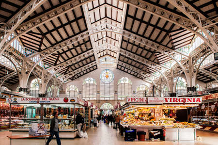 OCT 29, 2012 Valencia, Spain - Fresh produce shops in Valencia Central Market or Mercat Central....