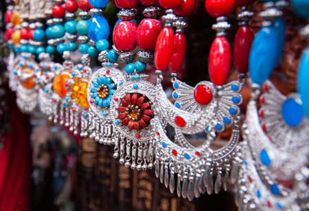 Colourful oriental Jewery stone silver necklace with beautiful handmade designの写真素材