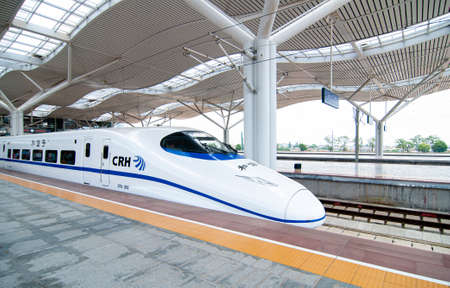 JUL 8, 2010 Changsha, China - China high speed train model CRH2C wait to departure under modern...