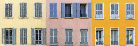 Panorama shot of close up of building facadesの写真素材