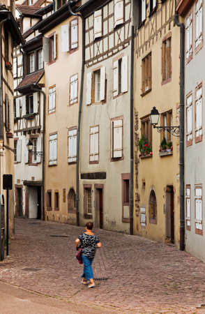 Beautiful towns of France - Colmar, with colourful half-timbered housesの写真素材