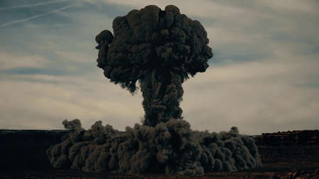 3d rendering of massive nuke bomb test explosion with film lookの写真素材
