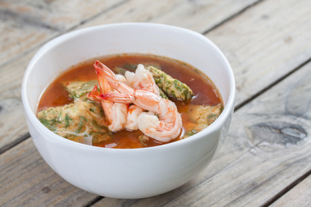 Thai Food : Spicy and Soup Curry with Shrimp and Vegetable Omeletの写真素材