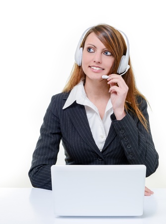 Portrait of happy smiling attractive woman with headphone isolatedの写真素材