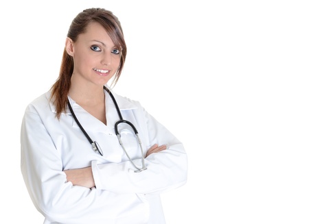Pretty female doctor isolated over a white backgroundの写真素材