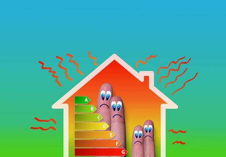 finger family house with bad energy classification on green backgroundの写真素材