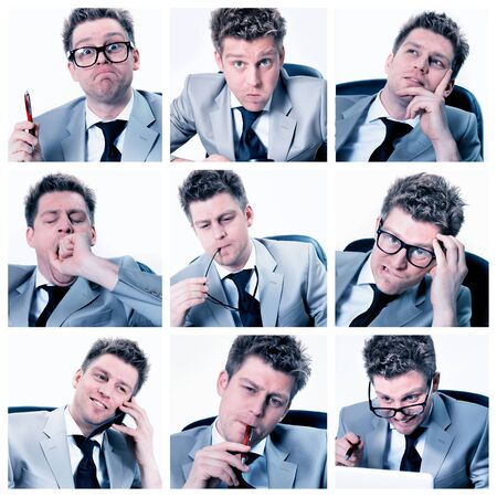 Collage of businessman posing and working at the office