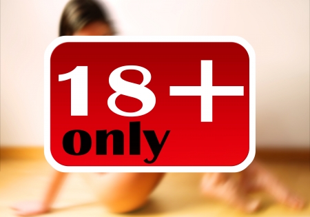 Adult Only window with beautiful girl nude in backgroundの写真素材