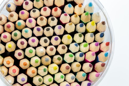 Closeup of multicolored crayon tips