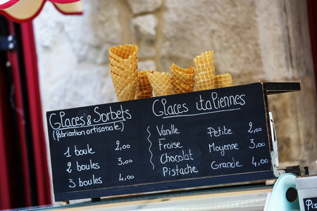 CloseUp on Waffle Cones in an Ice Cream Shopの写真素材