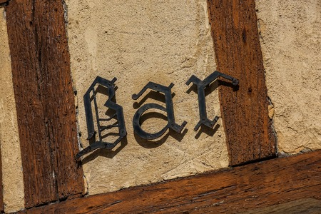 storefront of traditional french timbering barの写真素材