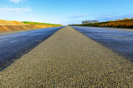 Asphalt road with white beautifful linesの写真素材