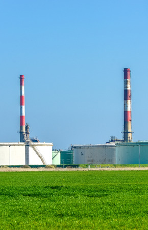 View on Oil storage unit in the countrysideのeditorial素材