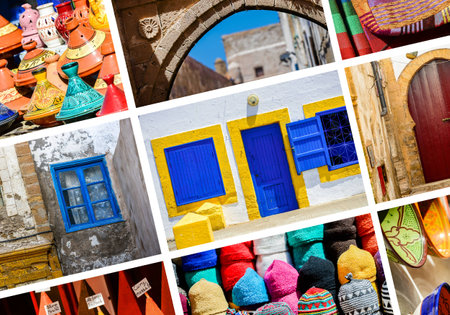 colorful collage and composition of objects or typical places of Moroccoの写真素材