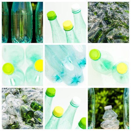 collage and composition about recycling of glass and plasticの写真素材