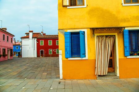 beautiful colorful small houses in Burano island near Venice Italyのeditorial素材