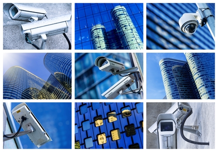 collage of security camera and urban videoの写真素材