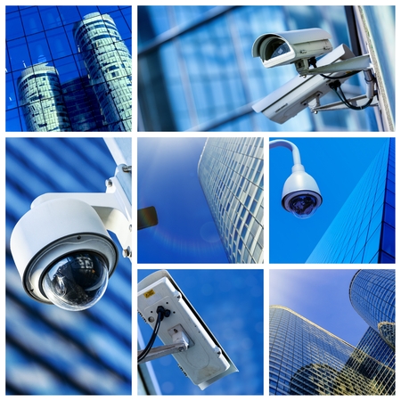 collage of security camera and urban videoの写真素材