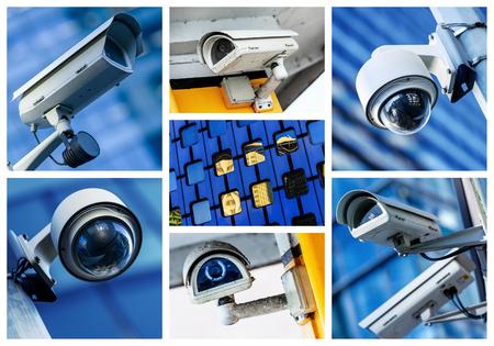 collage of security camera and urban videoの写真素材