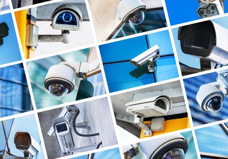 collage of security camera and urban videoの写真素材