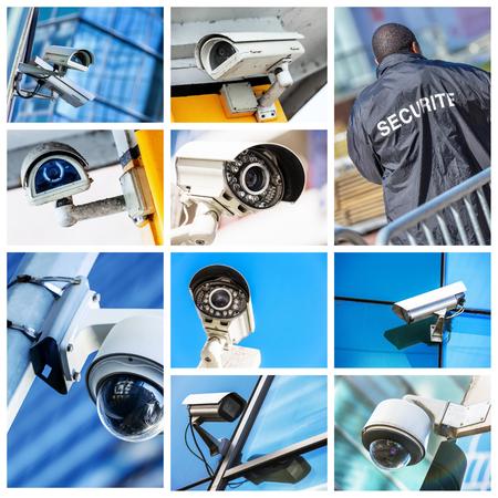 collage of security camera and urban videoの写真素材