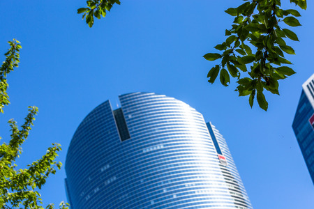 PARIS, FRANCE - MAY 10, 2015: View of Societe Generale headquarter (SG) in La Defense district, Paris. Societe Generale is a French multinational banking and financial services company.のeditorial素材