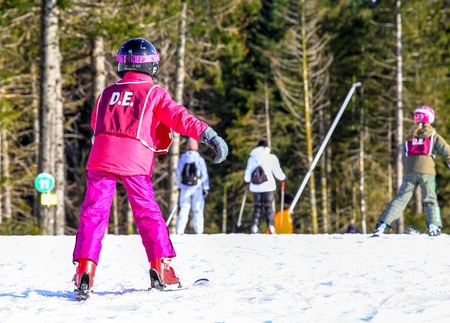 GERARDMER, FRANCE - FEB 20 - French children form ski school groups during the annual winter school holiday on Feb 20 2015 in Gerardmer, France.のeditorial素材