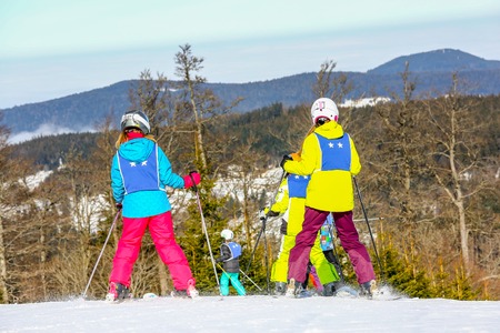 GERARDMER, FRANCE - FEB 17 - French children form ski school groups during the annual winter school holiday on Feb 17, 2015 in Gerardmer, France.のeditorial素材