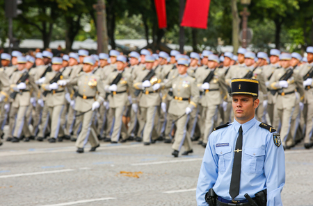 PARIS, FRANCE - JULY 14, 2014: Military parade (Defile) during the ceremonial of french national day, Champs Elysee avenue.のeditorial素材