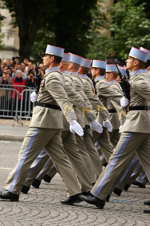 PARIS, FRANCE - JULY 14, 2014: Military parade (Defile) during the ceremonial of french national day, Champs Elysee avenue.のeditorial素材