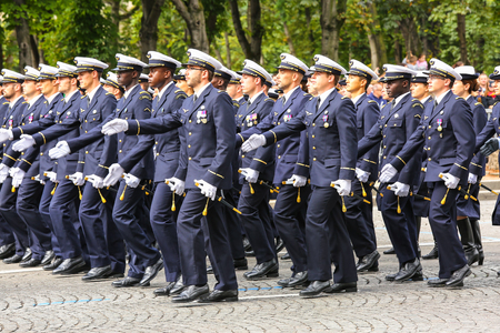 PARIS, FRANCE - JULY 14, 2014: Military parade (Defile) during the ceremonial of french national day, Champs Elysee avenue.のeditorial素材