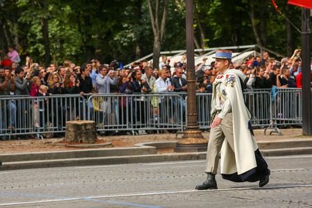 PARIS, FRANCE - JULY 14, 2014: Colonel in Military parade (Defile) during the ceremonial of french national day, Champs Elysee avenue.のeditorial素材