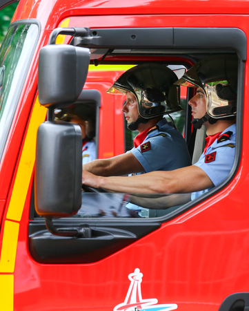 PARIS, FRANCE - JULY 14, 2014: The Paris Fire Brigade , is a French Army unit which serves as the...