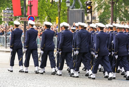 PARIS, FRANCE - JULY 14, 2014: Military parade (Defile) during the ceremonial of french national day, Champs Elysee avenue.のeditorial素材