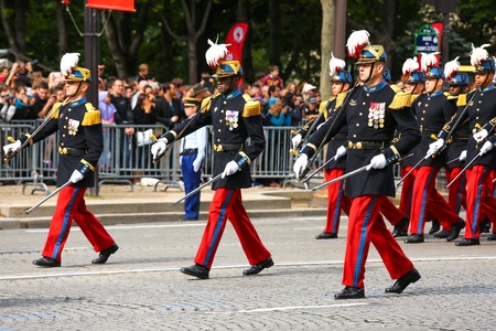 PARIS, FRANCE - JULY 14, 2014: Military parade (Defile) during the ceremonial of french national day, Champs Elysee avenue.のeditorial素材