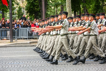 PARIS, FRANCE - JULY 14, 2014: Military parade (Defile) during the ceremonial of french national day, Champs Elysee avenue.のeditorial素材