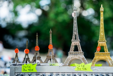 Paris, France- June 30, 2013:Mini eiffel towers in single shop of Paris. It's a tipical souvenir you can find in every single shop of Parisのeditorial素材