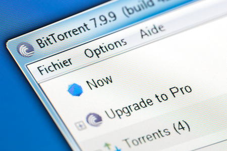 Paris, France - January 03, 2017 : Photo of The BitTorrent Software on a monitor screen