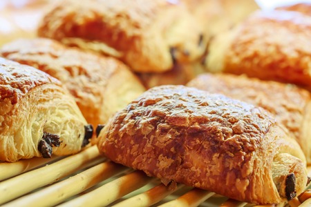 closeup on chocolate bread in french pastry shopの写真素材