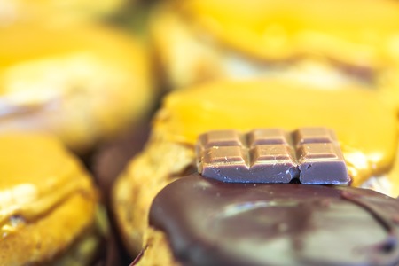 Traditional French Dessert with Dark Chocolate and Caramelの写真素材