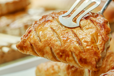 closeup on apple turnovers in french pastryの写真素材
