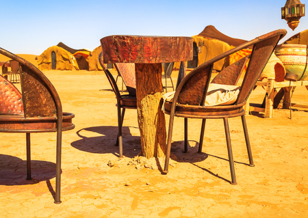 Traditional berber nomad hostel in the desert Moroccoの写真素材
