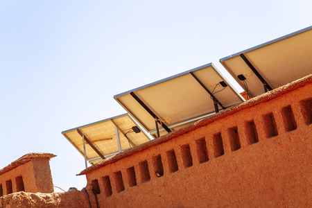 solar panel with desert houseの写真素材