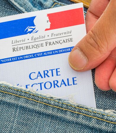 French electoral card out of the pocket of a jeans, 2017 presidential and legislative elections conceptの写真素材