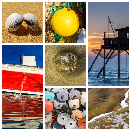 Photo collage sea, beach and boat conceptの写真素材