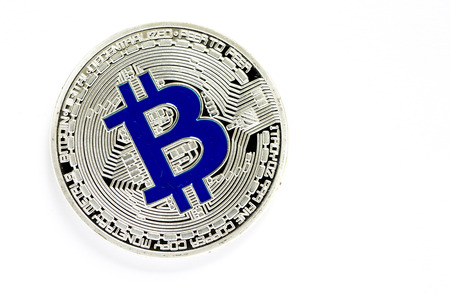 slliver bitcoin (virtual coins) isolated on white backgroundの写真素材