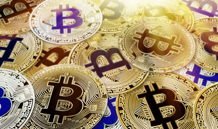 Bitcoin Cryptocurrency concept of virtual currency background (virtual coins)の写真素材