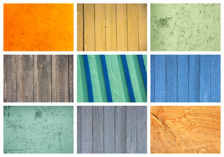 Collage of old and peeling painted wood backgroundの写真素材